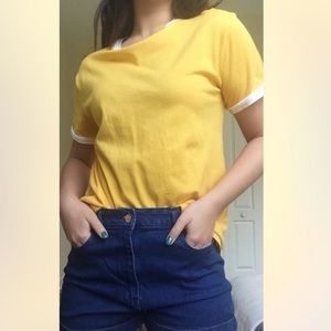 yellow t-shirt with white edging